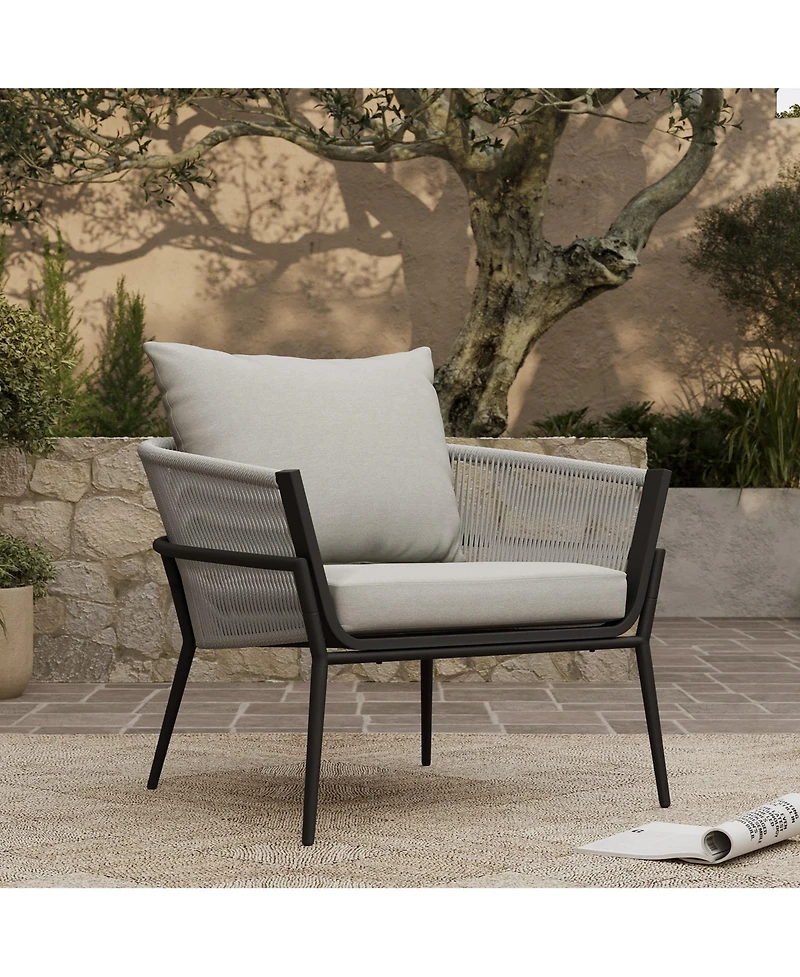 LuxenHome Outdoor Aluminum with Pe Rope Armchair with Cushions