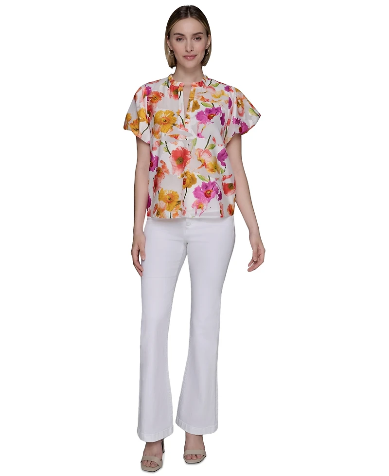 Karl Lagerfeld Paris Women's Floral-Print Flutter-Sleeve Blouse