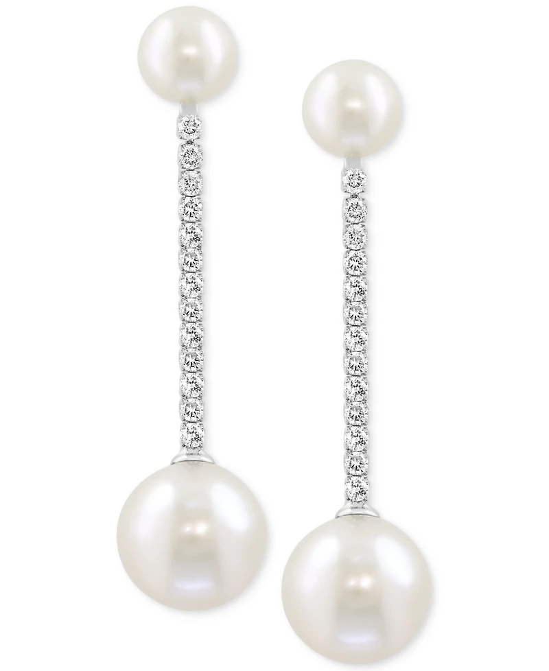 Effy Cultured Freshwater Pearl (5-8mm) & Diamond (1/4 ct. t.w.) Linear Drop Earrings in 14k White Gold
