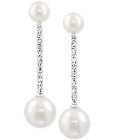 Effy Cultured Freshwater Pearl (5-8mm) & Diamond (1/4 ct. t.w.) Linear Drop Earrings in 14k White Gold