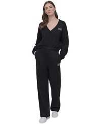Dkny Sport Women's Rhinestone-Logo High-Rise Straight-Leg Pants