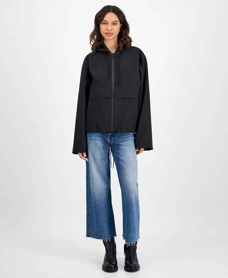 Rains Women's Zip-Front Hooded Drawstring Jacket