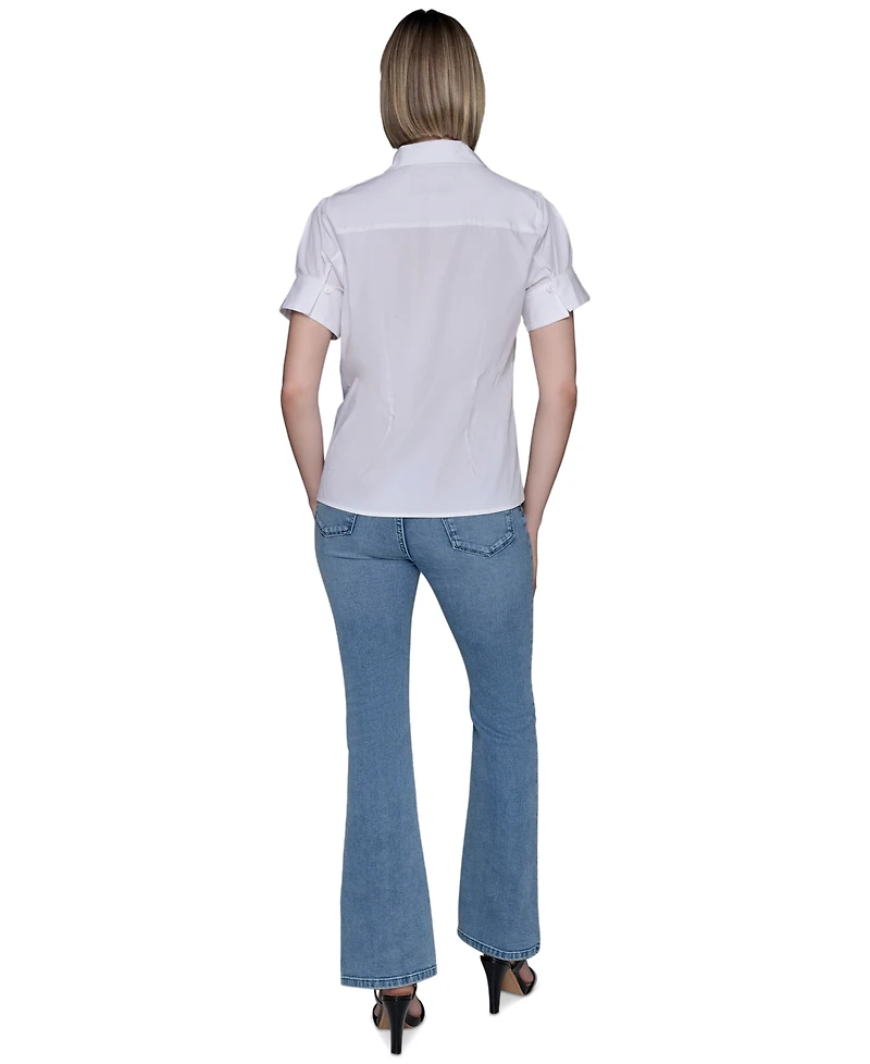 Karl Lagerfeld Paris Women's Cotton Floral-Applique Shirt