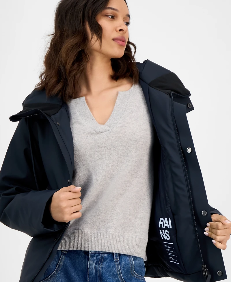 Rains Women's Snap-Front Hooded Waterproof Jacket