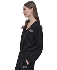 Dkny Sport Women's Rhinestone-Logo V-Neck Pullover Top