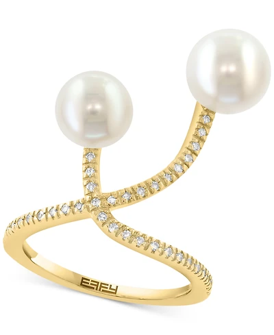 Effy Cultured Freshwater Pearl (7-8mm) & Diamond Accent Sculptural Statement Ring in 14k Yellow Gold