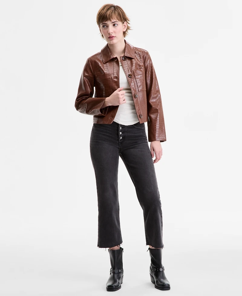 CoffeeShop Juniors' Croc-Embossed Faux-Leather Barn Jacket