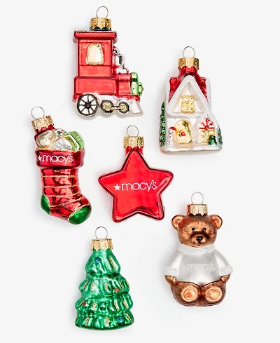 Holiday Lane Heritage Set of 6 Glass Macy's Ornaments, Macy's Exclusive