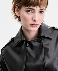CoffeeShop Juniors' Cropped Faux-Leather Belted Trench Coat