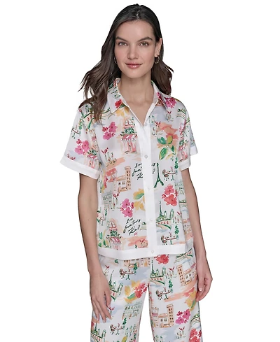 Karl Lagerfeld Paris Women's Printed Camp Shirt