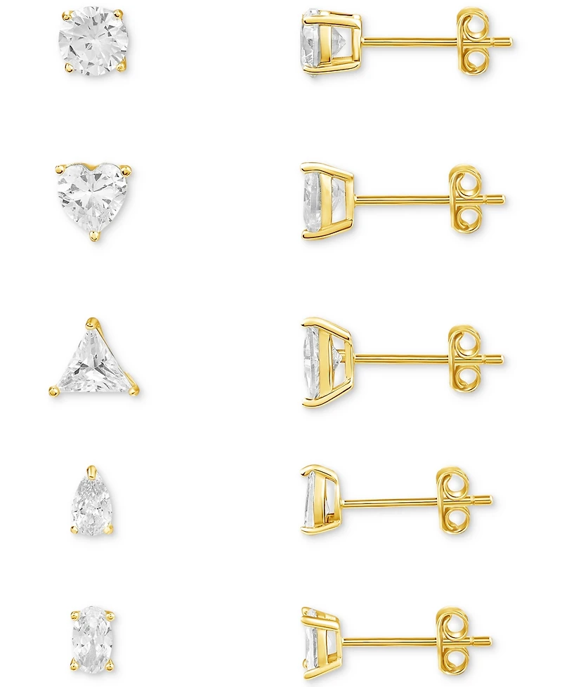 Giani Bernini 5-Pc. Set Mixed Cut Cubic Zirconia Stud Earrings in 18k Gold-Plated Sterling Silver, Exclusively at Macy's