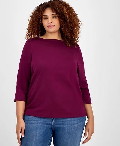 Style & Co Plus Pima Cotton 3/4-Sleeve Top, Exclusively at Macy's