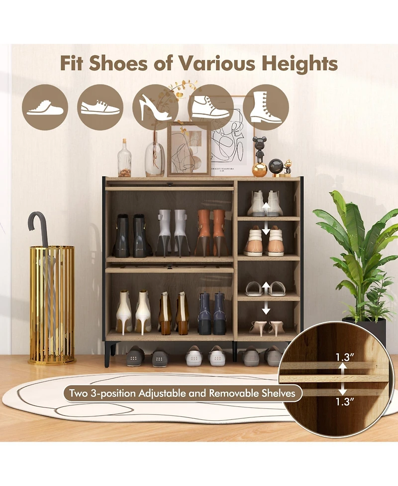 Farmhouse Style Shoe Cabinet – Flip-Up See-Through Doors with Adjustable Shelves for Versatile Storage