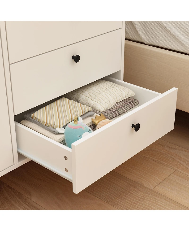 Robot-style Nightstand, Side table with three drawers and two doors, white wooden End table, Bedside table for bedrooms, living rooms, offices