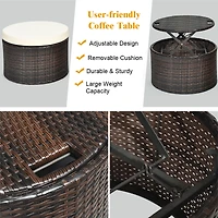 Patio Rattan Daybed Cushioned Sofa Adjustable Table Top Canopy 3 Pillows