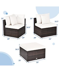 4PCS Patio Rattan Wicker Sofa Furniture Set Cushioned Conversation Ottoman Set
