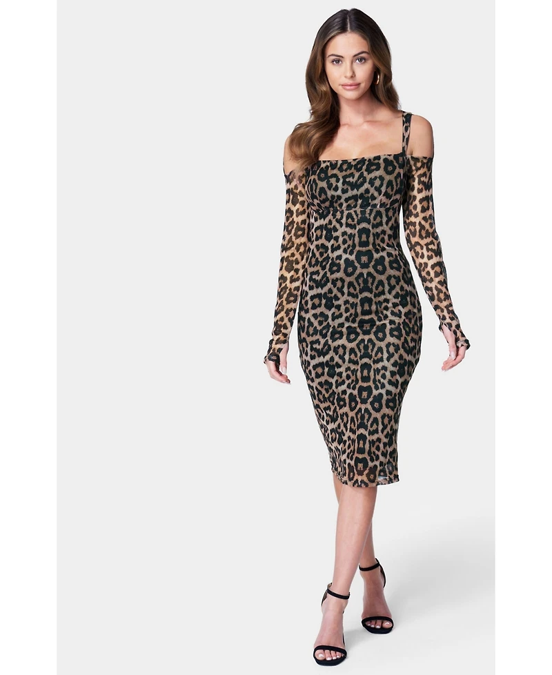 Bebe Women's Mesh Dress With Faux Gloves