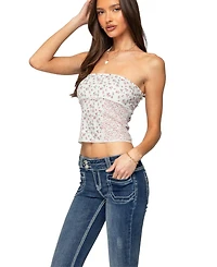 Edikted Women's Mixed Floral Pointelle Tube Top