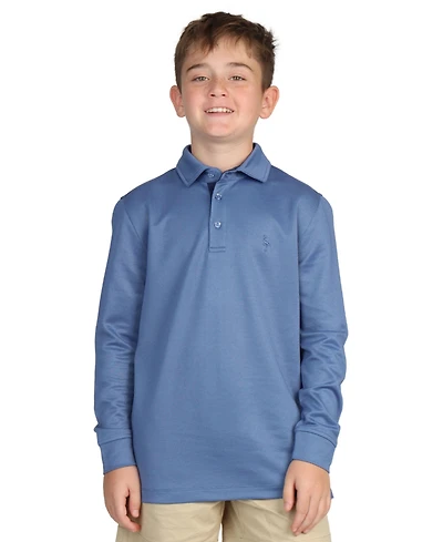 Tailorbyrd Boys Long Sleeve Slate Blue Modal Polo Shirt by