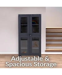Plastic Lockable Storage Cabinet with 3 Adjustable Shelves and Windows - Charcoal