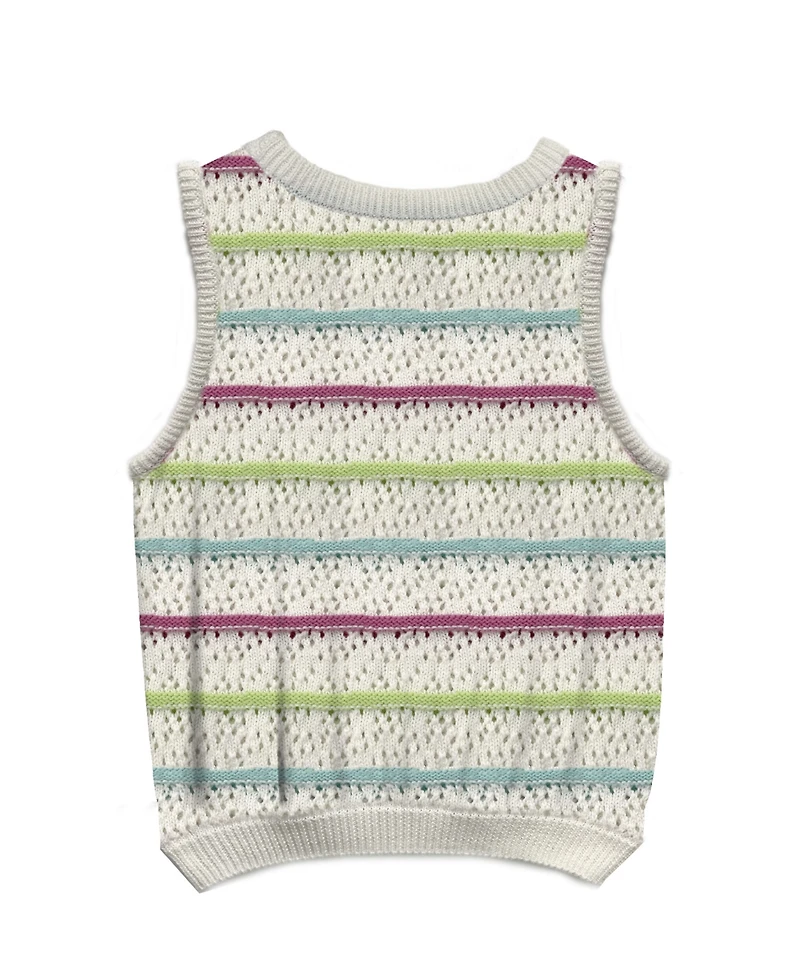 Disney Big Girls Stitch Embroidered Striped Crochet Tank Top