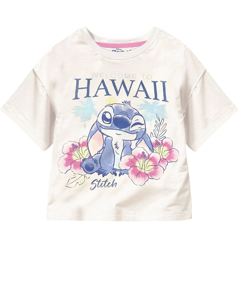Disney Toddler and Little Girls 2-Piece Stitch Kauai Chief Value Cotton T-Shirt and French Terry Shorts Set