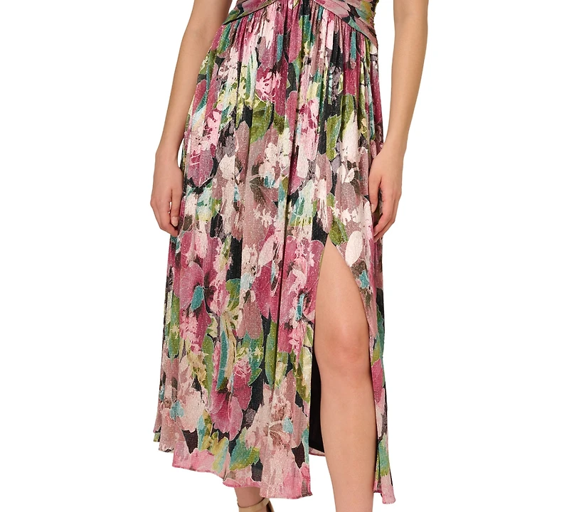 Adrianna Papell Women's Floral Metallic Crinkle Gown