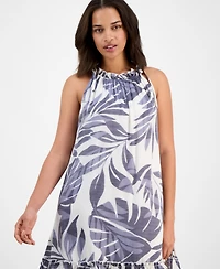 Robbie Bee Petite Printed Ruffle-Trim Sleeveless Shift Dress