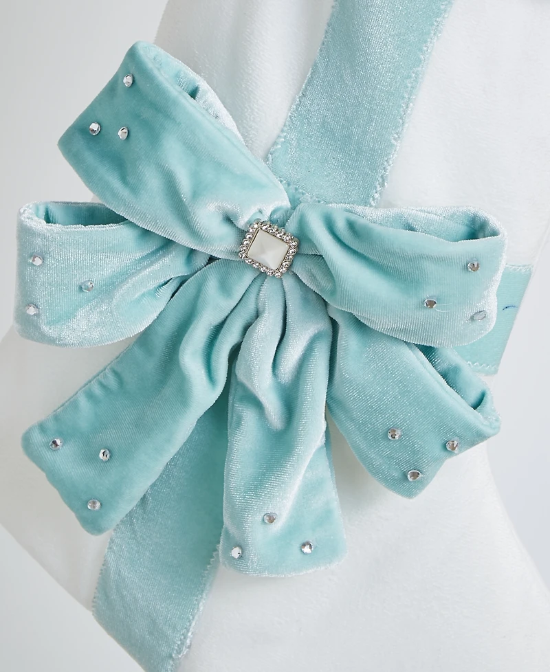 Holiday Lane Opulence Fuzzy White Blue Bow Stocking, Macy's Exclusive