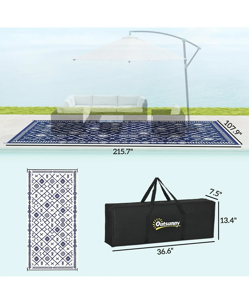 Outsunny Outdoor Rug, 9' x 18' Floor Mat, Rhombus