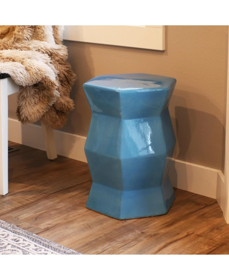 Moderno Geometric Ceramic Decorative Garden Stool - 17.25"