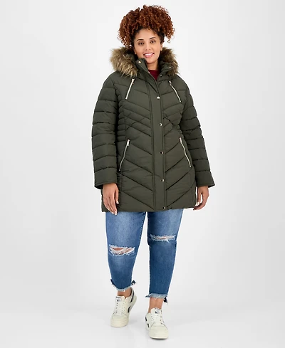 Maralyn & Me Juniors' Plus Faux-Fur Hooded Puffer Coat