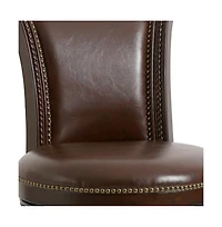 Faux Leather And Solid Wood Swivel Counter Height Bar Chair