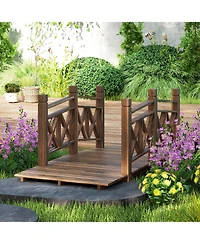 5 ft. Wood Garden Bridge with Safety Handrails Backyard Bridge,