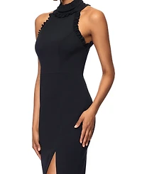 Xscape Petite Ruffled Halter Mock Neck Cutout-Back Gown