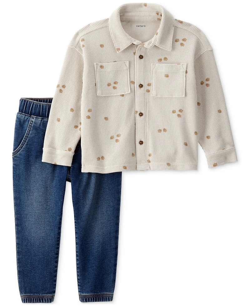 Carter's Toddler Boys 2-Pc. Acorn Button-Down Shirt & Pull-On Denim Pants Set