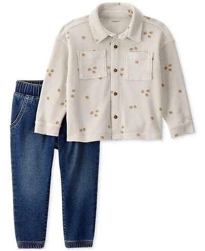 Carter's Toddler Boys 2-Pc. Acorn Button-Down Shirt & Pull-On Denim Pants Set