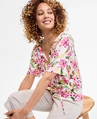 Jm Collection Petite Floral-Print Blouson Top, Exclusively at Macy's