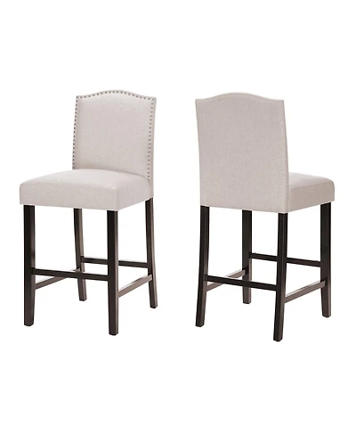 Set of 2 Upholstered Barstools with Nailhead Trim Cushioned Back and Seat Solid Wood Legs and Footrest for Kitchen or Dining Room-The Pop Home