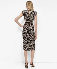 Dkny Women's Printed Mesh Ruched Bodycon Midi Dress