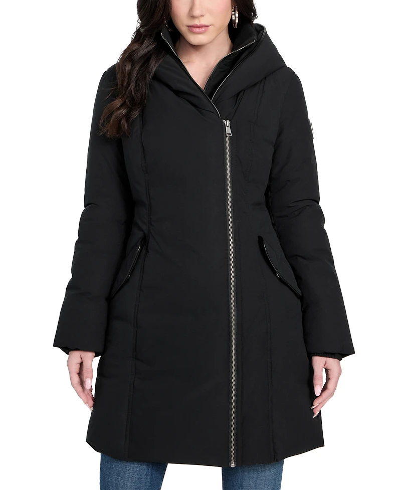 Guess Women's Asymmetric Zip-Front Hooded Puffer Coat