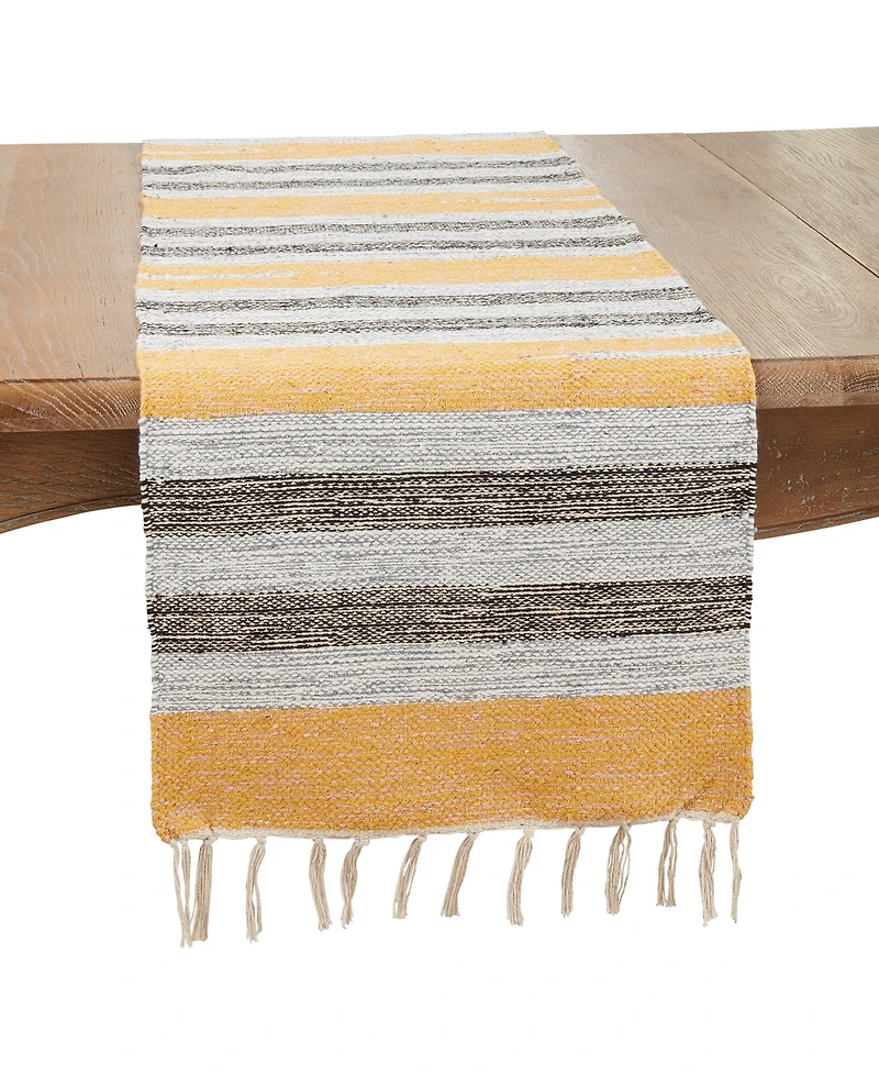 Saro Lifestyle Fringe Edge Striped Table Runner