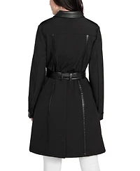 Guess Women's Faux-Leather-Trim Belted Trench Coat