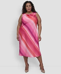 Dkny Plus Printed Cowlneck Sleeveless Midi Dress