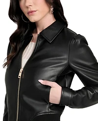 Guess Women's Faux-Leather Zip-Front Bomber Jacket
