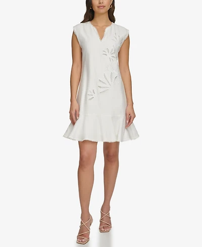 Dkny Women's Embroidered Pom-Pom-Trim Back-Cutout Dress