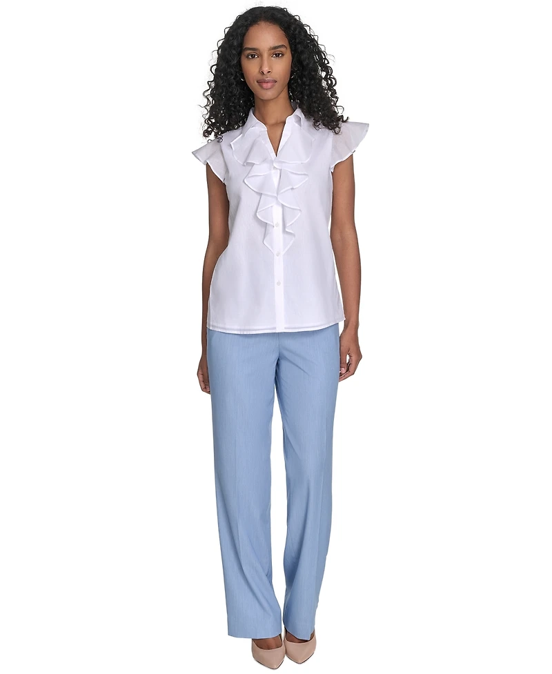 Calvin Klein Petite Ruffled Cotton Top
