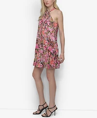 Dkny Women's Printed Sleeveless Pleated Mini Dress