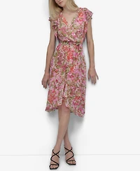 Dkny Women's V-neck Flutter-sleeve Faux-wrap Dress