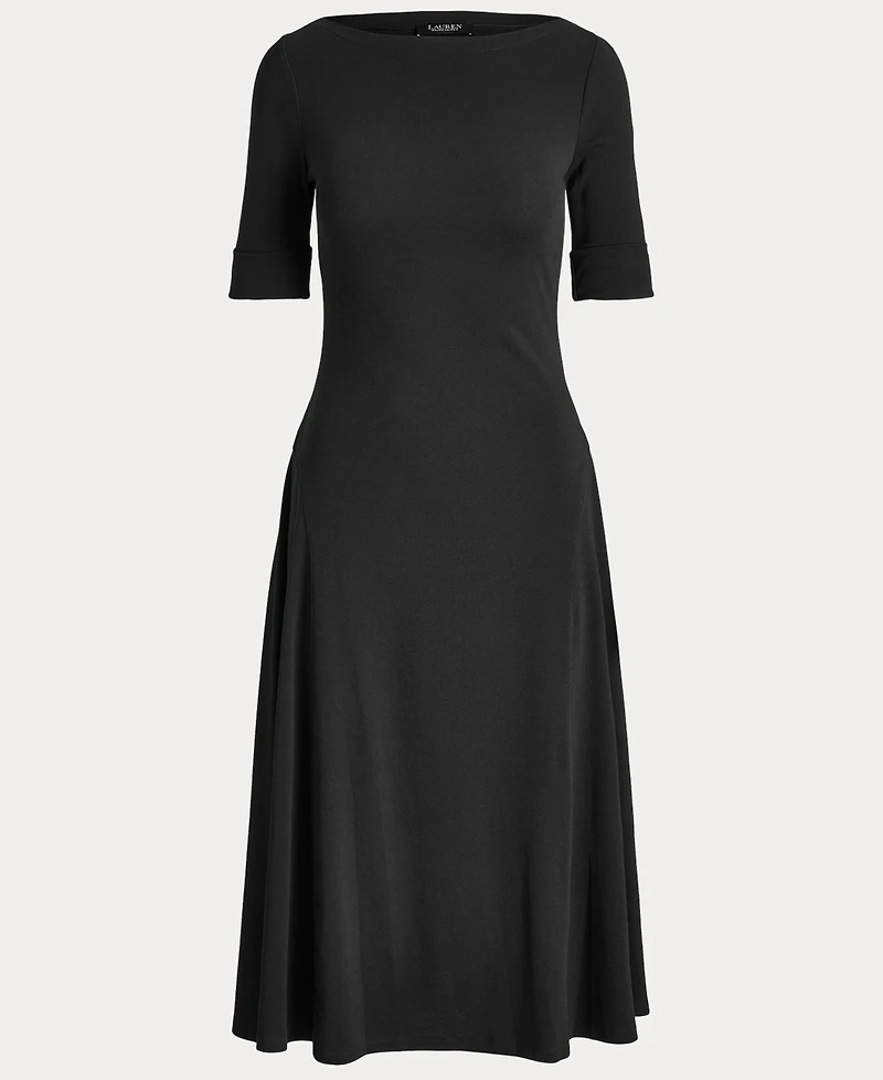 Lauren Ralph Women's Rib-Knit Stretch Cotton Midi Dress